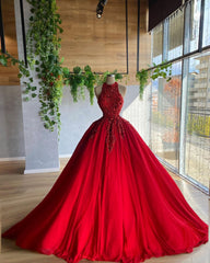 Red A Line bridesmaid Dress, Ball Gown Evening Dress