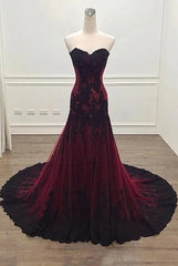 Long Sheath Sweetheart Black And Red Evening bridesmaid Dress
